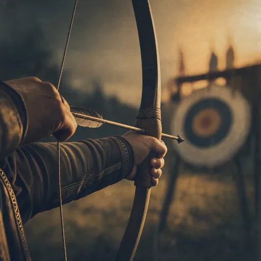 Kezdő íjász keze egyszerű reflexíjat feszít a lőtéren